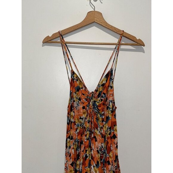 Free People Floral Bohemian Romantic Mulberry Strappy Maxi Dress Women's Size L - Picture 6 of 13